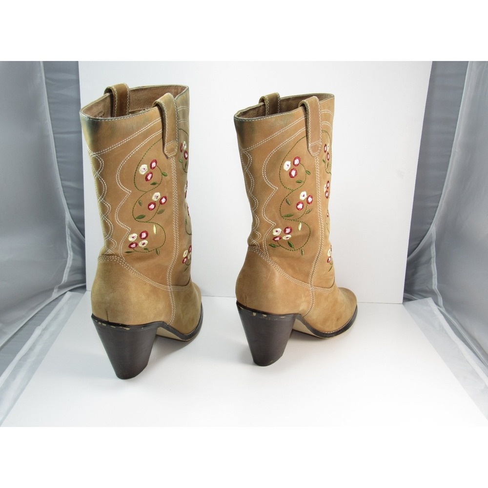 St John's Bay Boots Womens Size 8.5M Tan Western Floral Embroidered Leather - Picture 6 of 9